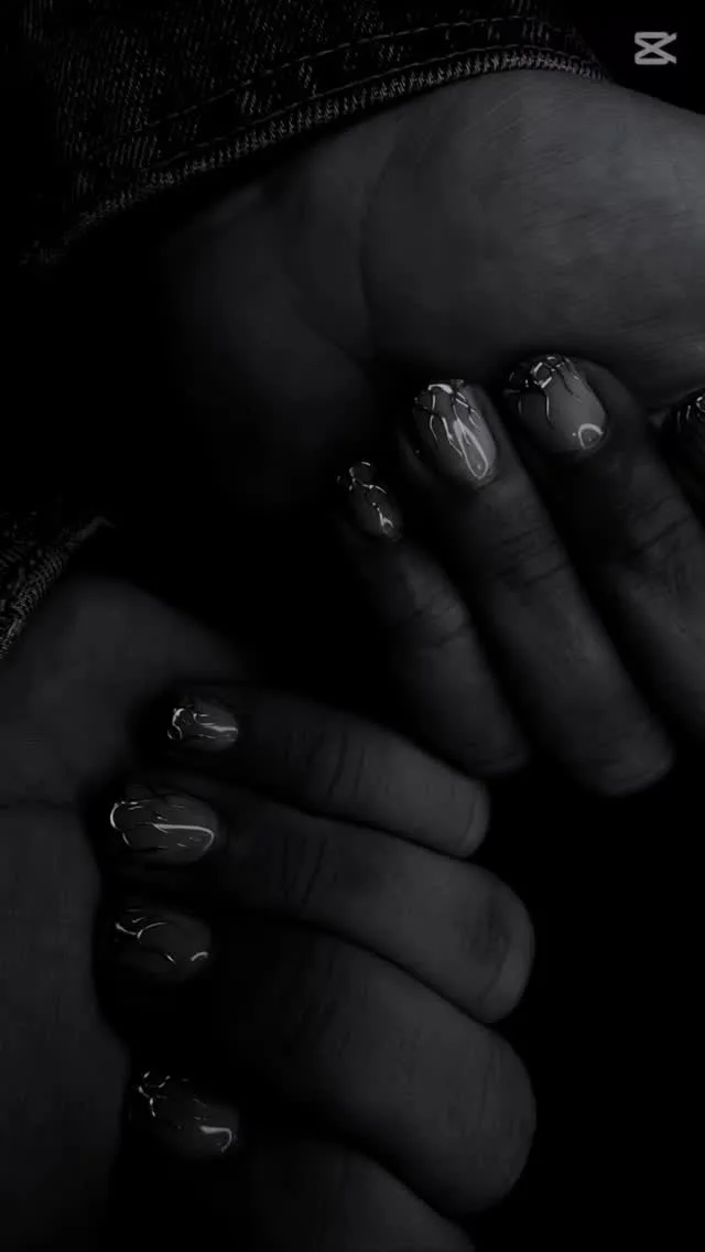 Black and grey marble nails, moody low-key