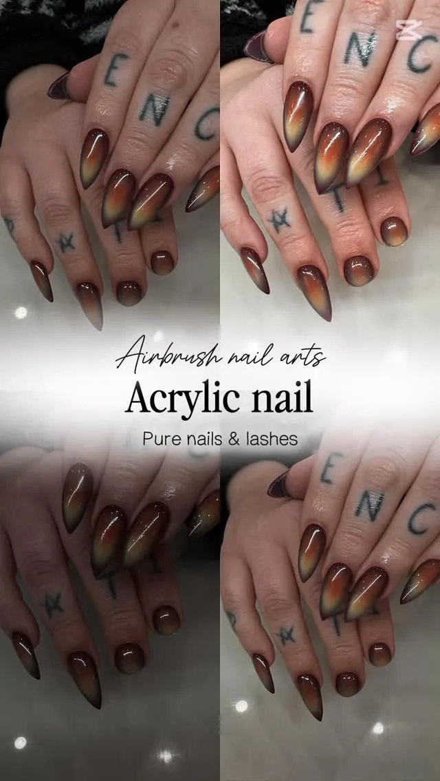 Brown ombre nails — Airbrush and Acrylic technique showcase